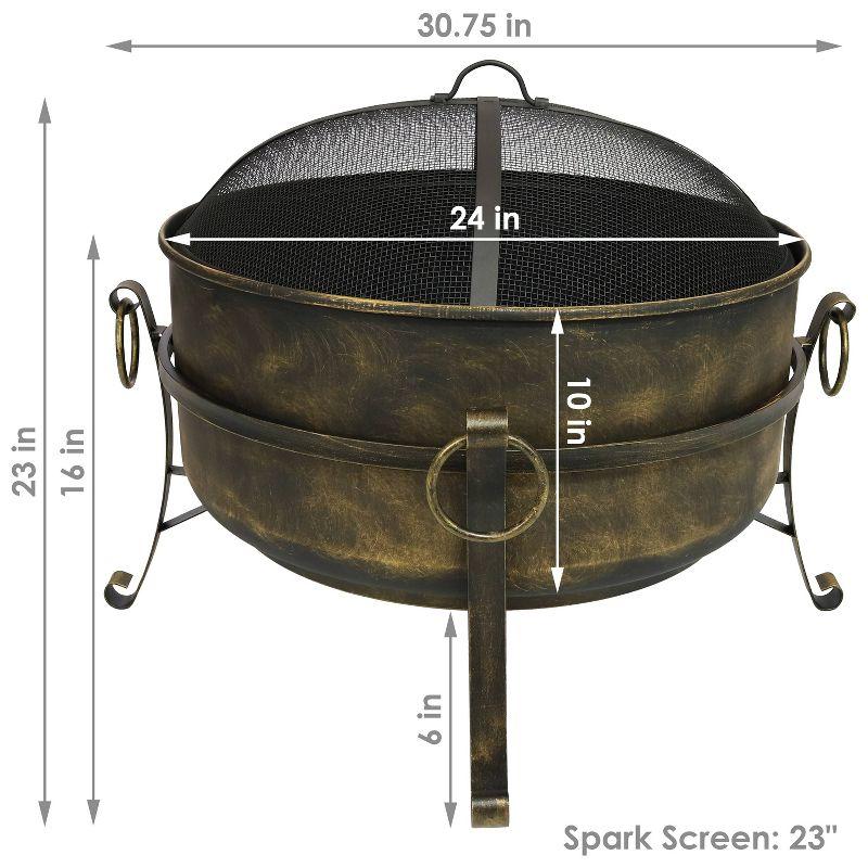 24-Inch Dark Bronze Steel Cauldron Fire Pit with Spark Screen