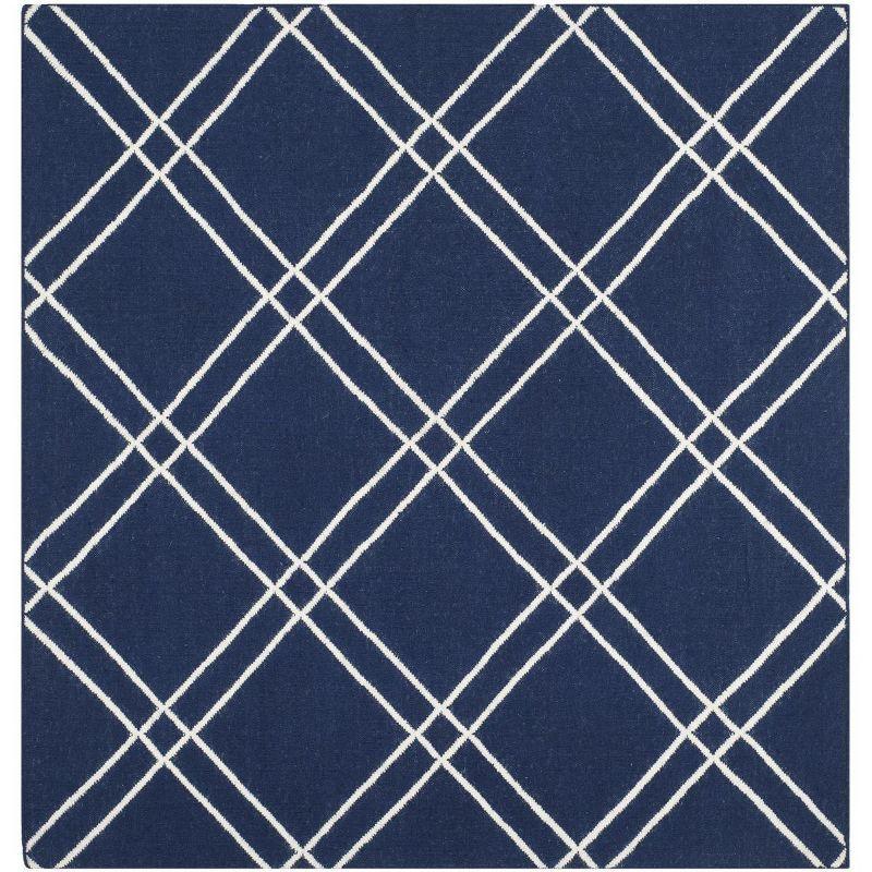 Dhurries DHU638 Hand Woven Area Rug - Navy/Ivory - 6'x6' - Safavieh.