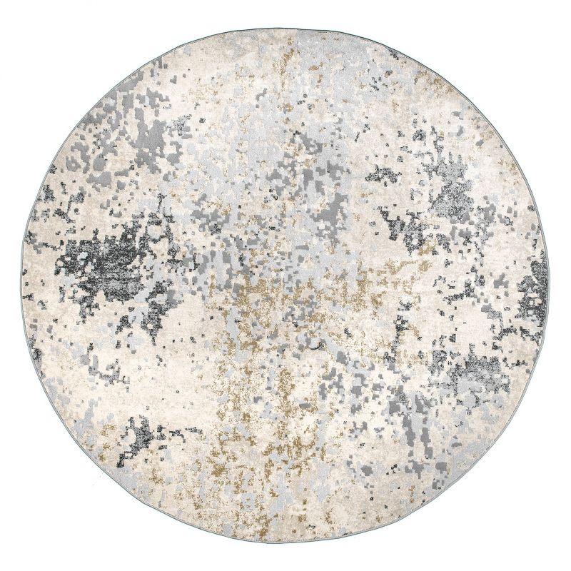 Chastin Beige and Gray Abstract Round Synthetic Rug