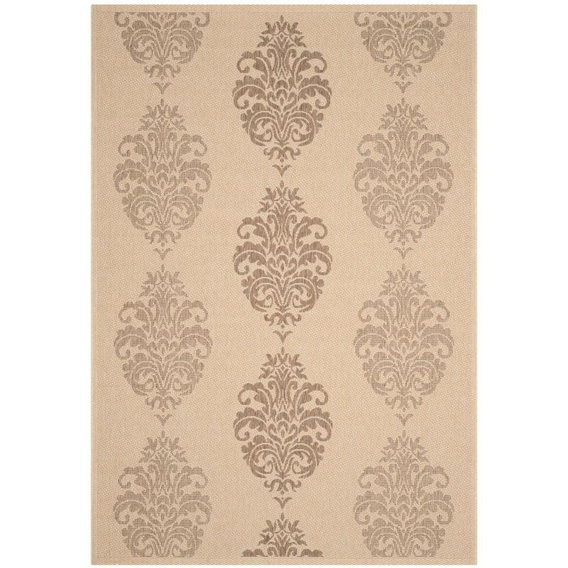 Natural Brown Damask Low Pile Outdoor Area Rug