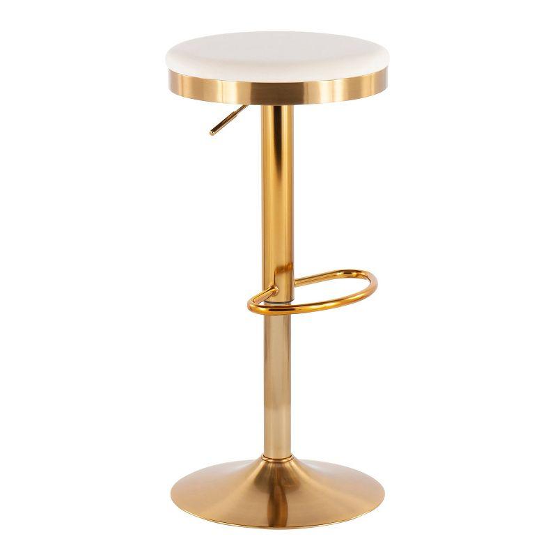 Set of 2 Dakota Glam Adjustable Barstools Steel/Velvet Gold/Cream - LumiSource: Swivel, Footrest, Mid-Century Modern Design