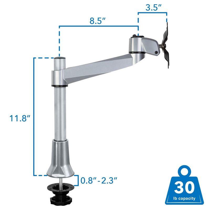 Silver Adjustable Single Monitor Desk Mount with Grommet Clamp