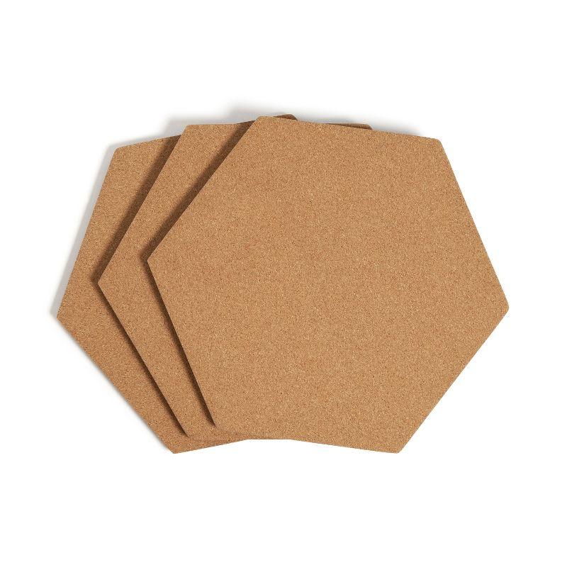 U Brands 3ct Hexagon Cork Bulletin Board Tiles: Small Corkboard for Wall, Dorm Bulletin Board, 11.5" x 10.25", Brown