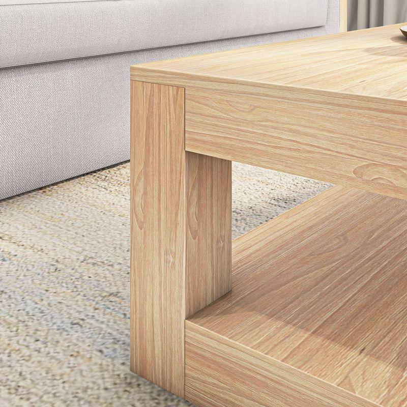 Plank+Beam Modern Rectangular Coffee Table with Shelf, 48", Solid Wood Table