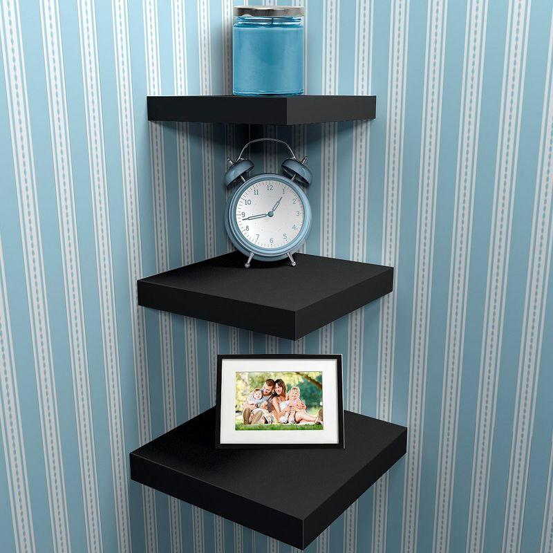 Sorbus Black Matte Floating Wood Cube Shelf