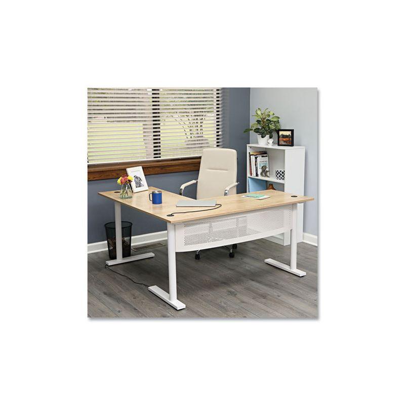 Beigewood and White L-Shaped Writing Desk with Metal Base