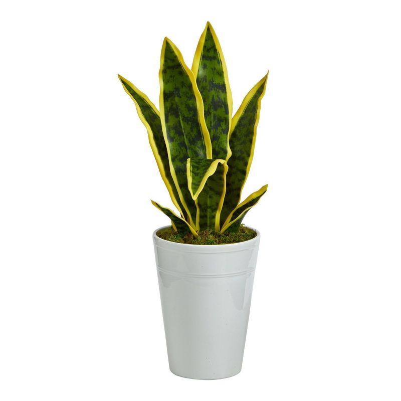 Lifelike Sansevieria 18" Faux Plant in White Planter