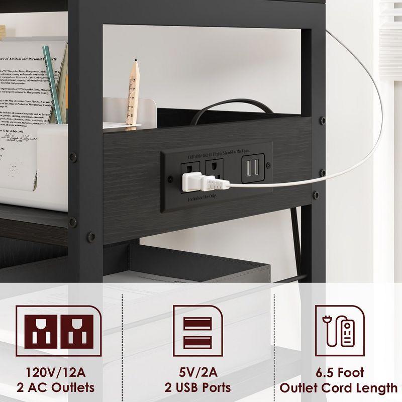 Whizmax Industrial Printer Cart, 4-Tier Mobile Printer Stand, End Table ,Rolling Cart with Power Outlets and USB Ports for Office, Living Room