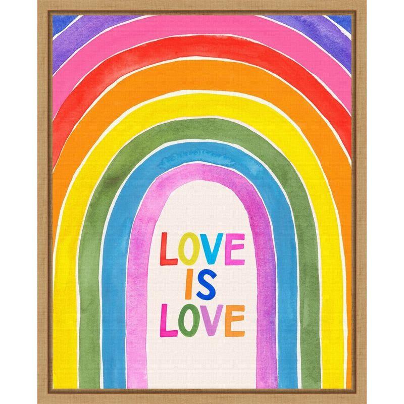 Love Loudly IV Rainbow Typography Canvas Art with Natural Maple Frame