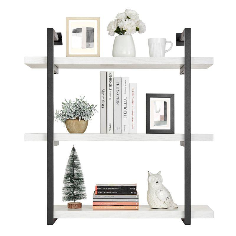 Danya B. 31.5" x 33.2" Modern 3 Tier Hanging Bracket Wall Shelve White Birch: Laminated MDF, Iron Frame, Floating Design