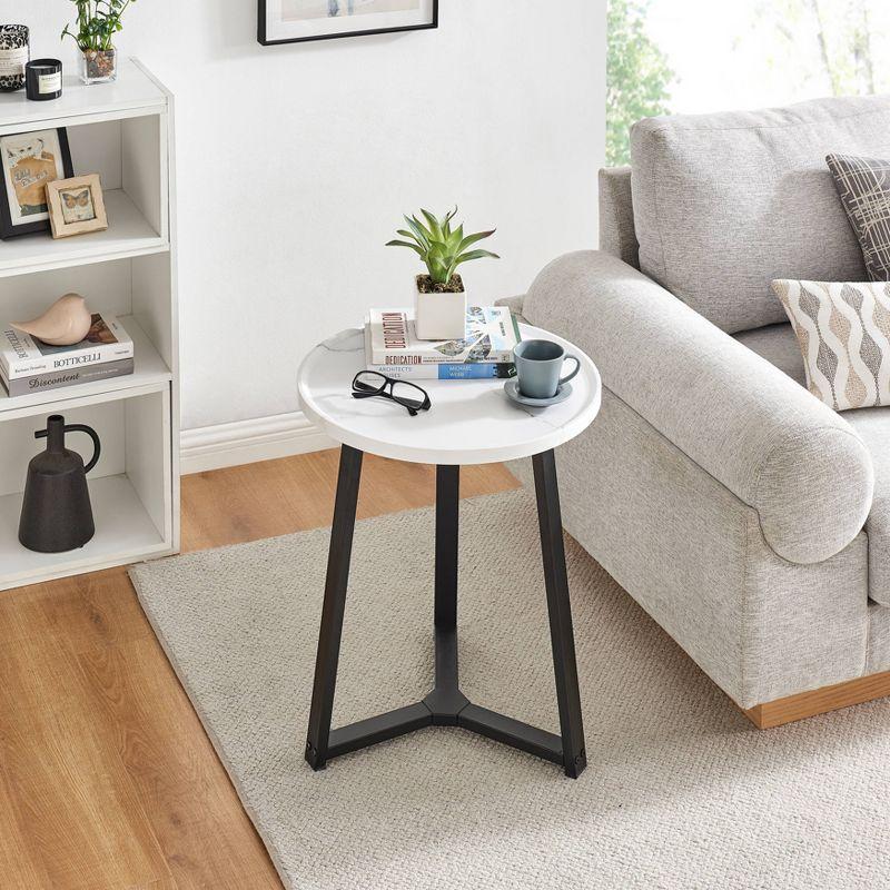 Danya B. 23.3"x19.7" Harper Round Mid-Century Side Accent Table with Modern Pedestal Legs White Marble/Black: Chic Furniture for Living Room