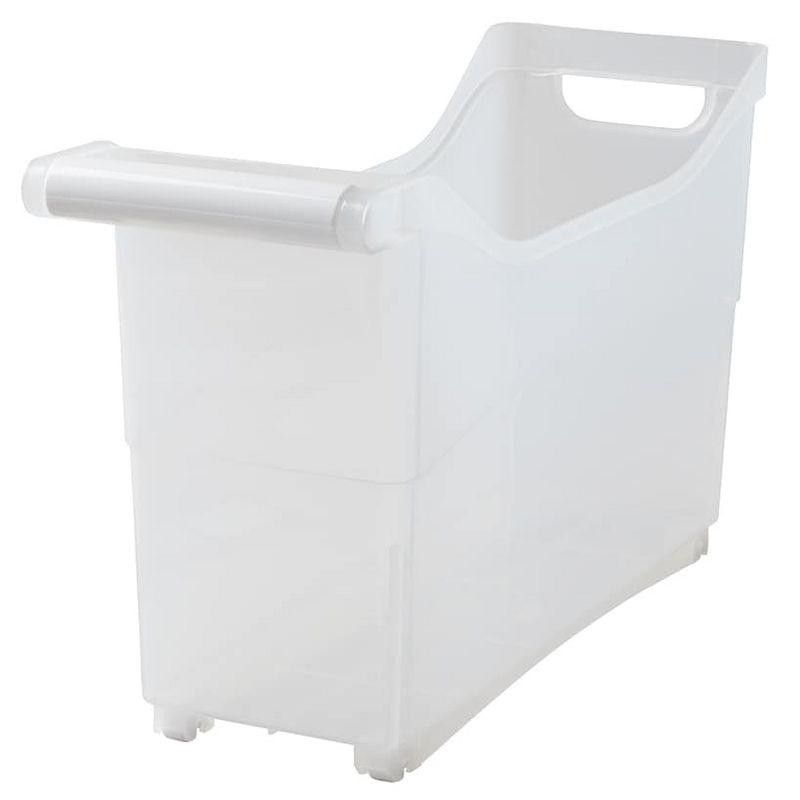 White Plastic Rolling Storage Bin with Handles for Kids