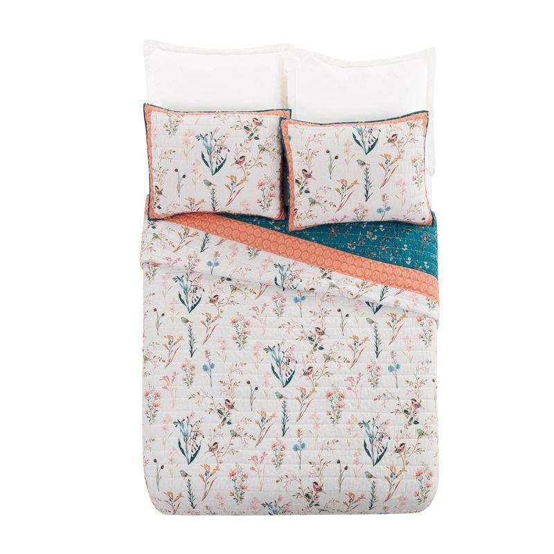 Full Pink Cotton Reversible Floral Quilt Set