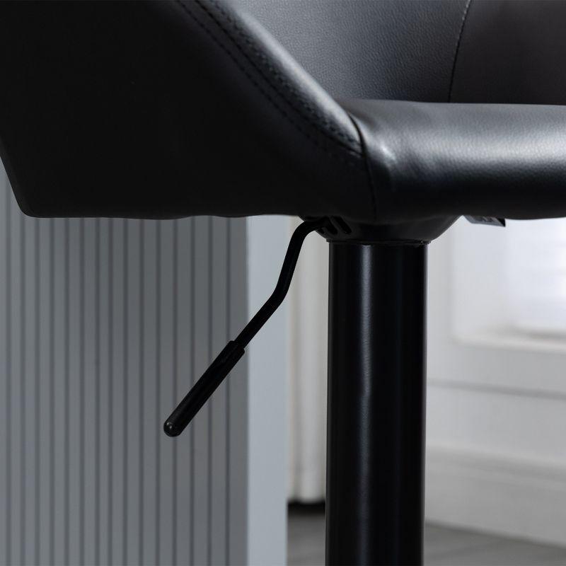 HOMCOM Adjustable Bar Stools Set of 2, Swivel Barstools with Footrest and Back, PU Leather and Steel Round Base, for Kitchen Counter, Black