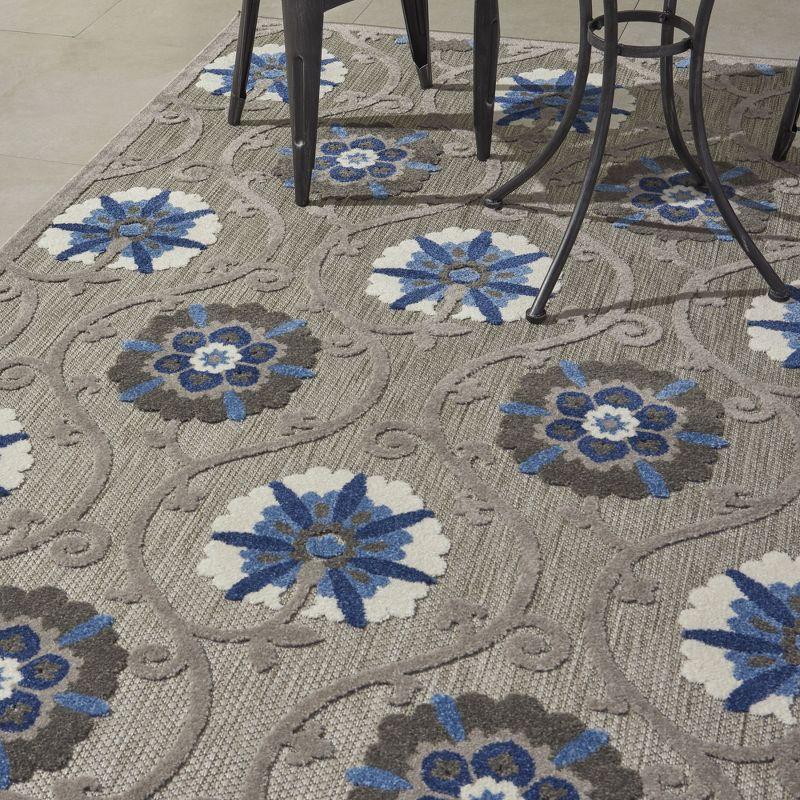 Nourison Aloha Contemporary Floral Flatweave High-Low Indoor Outdoor Area Rug Grey/Blue 3'6" x 5'6"
