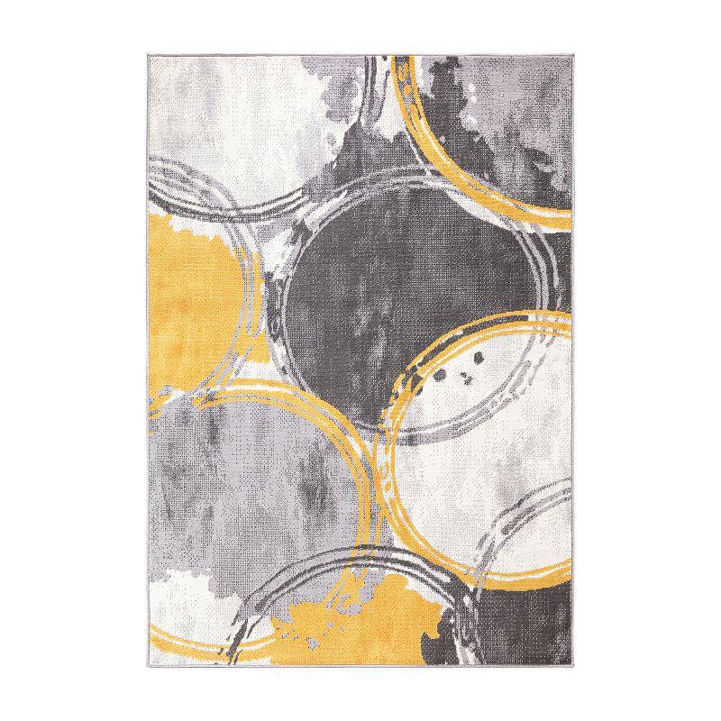 Yellow and Gray Geometric Circles 5' x 7' Synthetic Area Rug