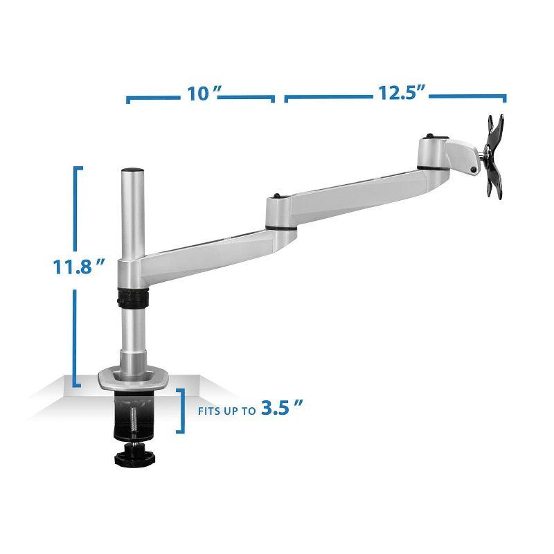 Mount-It! Single Height-Adjustable, Articulating, Pivoting, Swiveling, Tilting, Arm Desk Mount for LCD, LED, Computer Monitor Displays, Silver