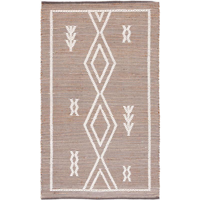 Ivory and Natural Flat Woven Wool Area Rug, 4' x 6'