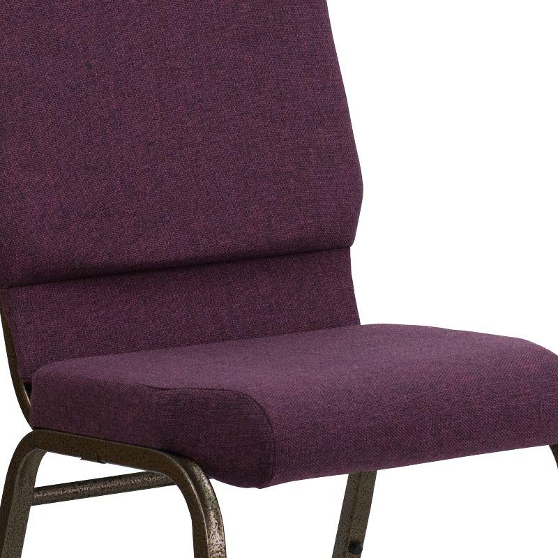 Elegant Plum Fabric Stacking Chair with Gold Metal Frame