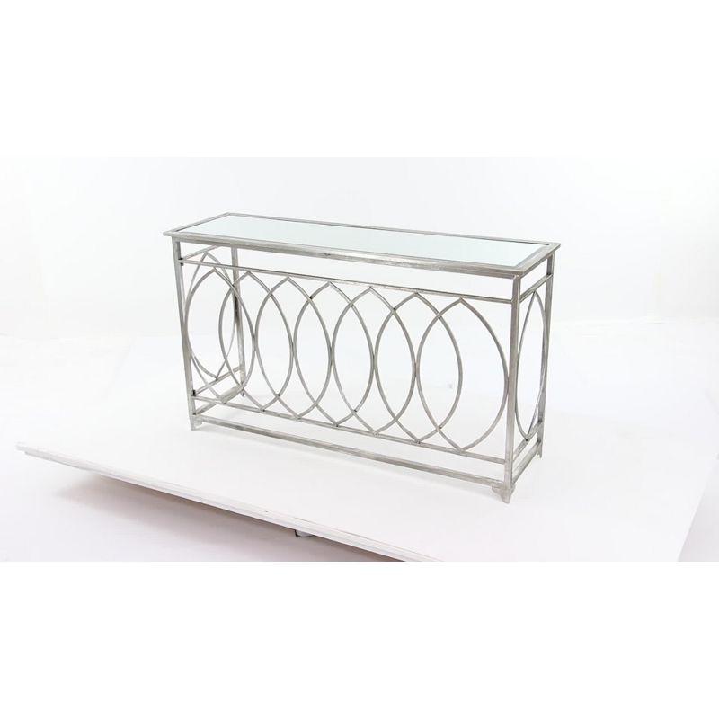 Mercer41 Metal Geometric Living Room Console Table with Mirrored Glass Top