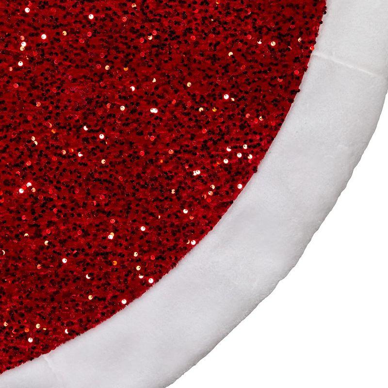 54-Inch Red Sequins Tree Skirt with White Border