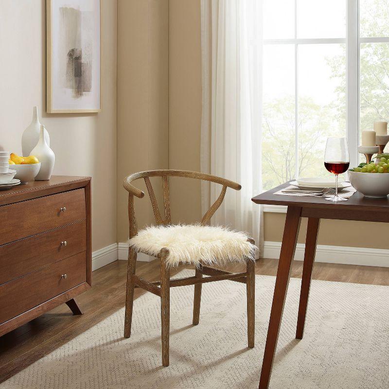 Ellis Mid-Century Wishbone Faux Fur Dining Chair White - Linon: Plush, Armless, Wood Legs