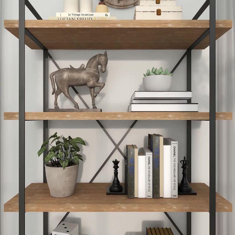 67" Tall Industrial Metal and Wood Bookshelf Brown - Olivia & May