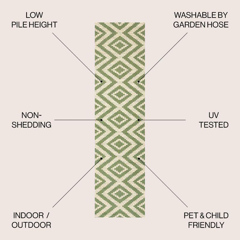 2'x10' Sintra Diamond  Indoor/Outdoor Runner Rug, Green/Cream - JONATHAN Y