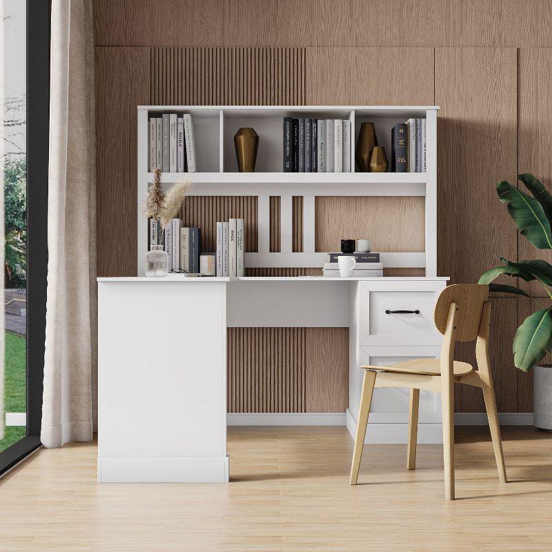 White L-Shaped Computer Desk with Hutch and Filing Cabinet