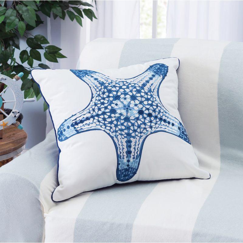 RightSide Designs Blue Starfish Embroidered Indoor/Outdoor Throw Pillow