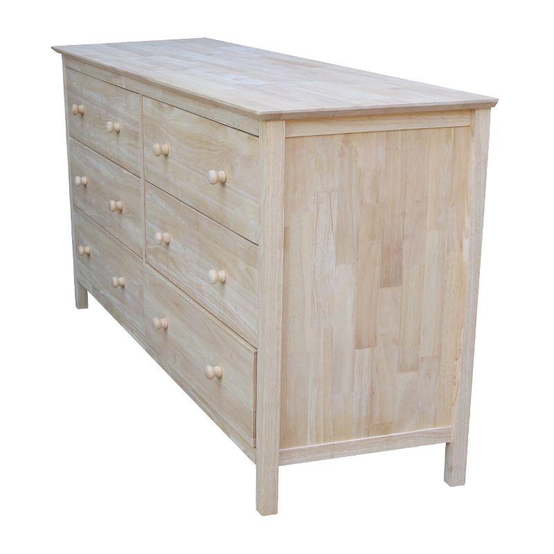 Dresser with 6 Drawers Unfinished - International Concepts: Solid Parawood Bedroom Storage