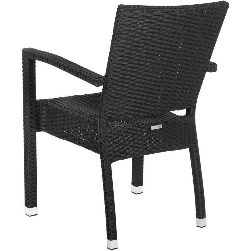 Sleek Black Wicker and Aluminum Outdoor Arm Chair, Set of 2