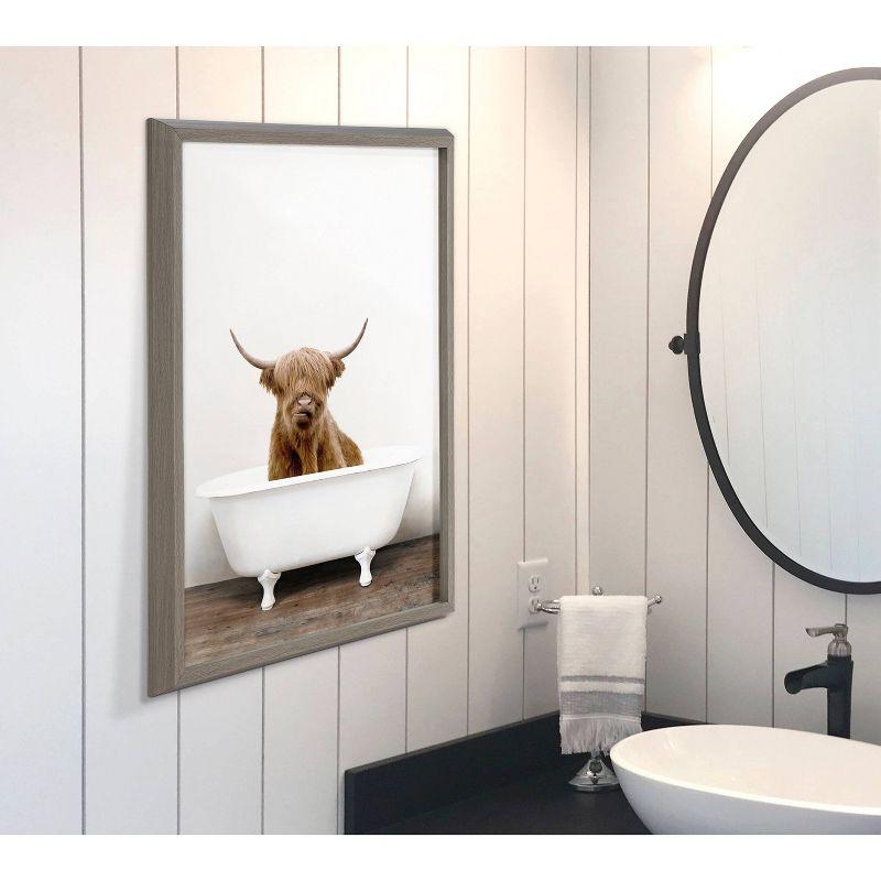 18" x 24" Blake Highland Cow in Tub Color Framed Printed Glass by Amy Peterson Art Studio Gray - Kate & Laurel All Things Decor