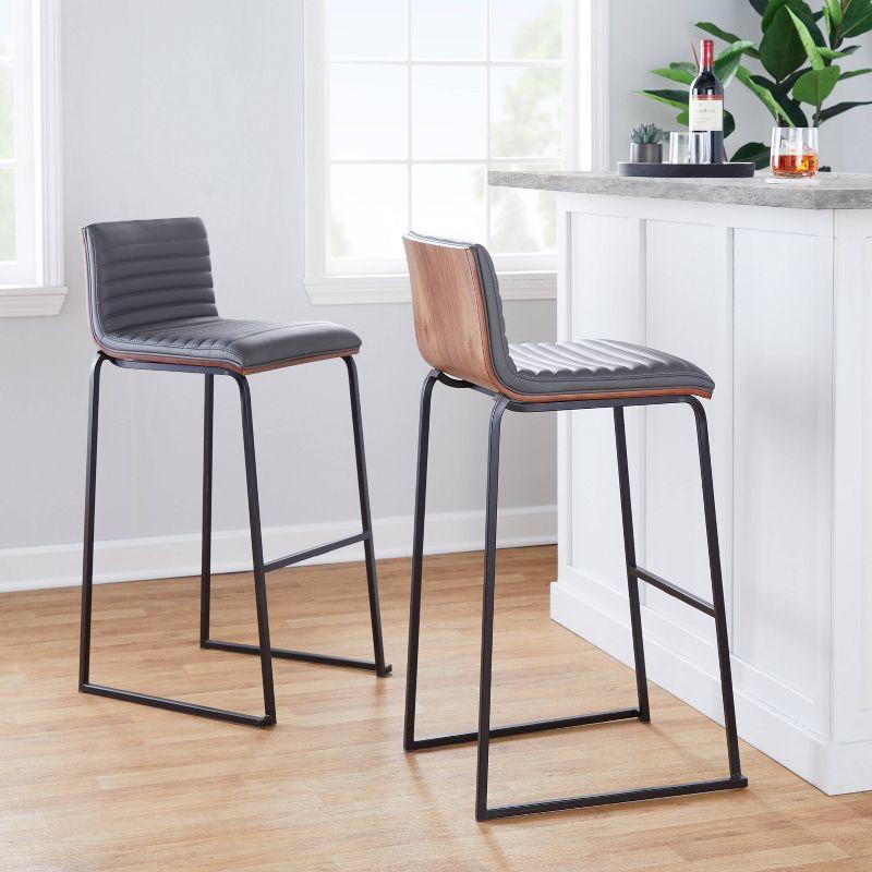 LumiSource 30" Mason Mara Fixed Height Barstools Black Walnut Wood/Gray PU Leather