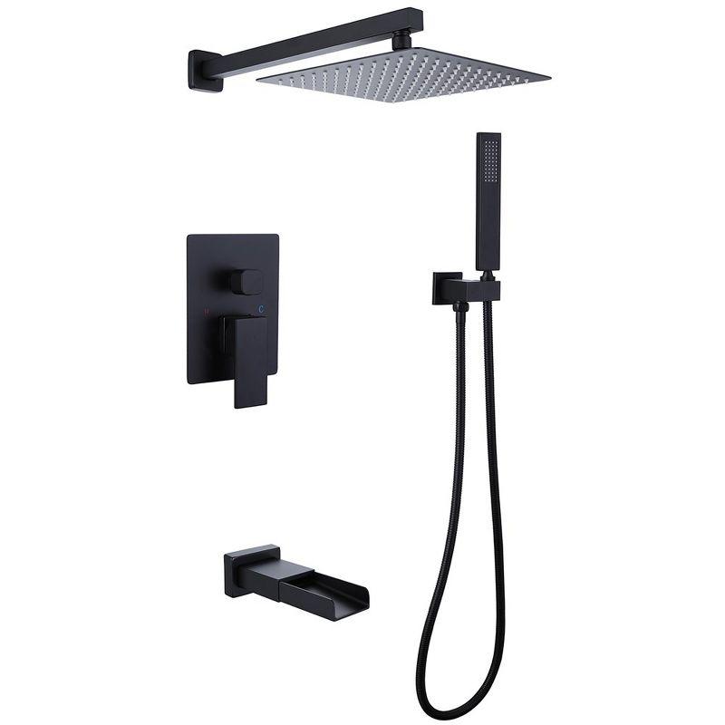 Matte Black Stainless Steel Square Rain Shower Faucet Set