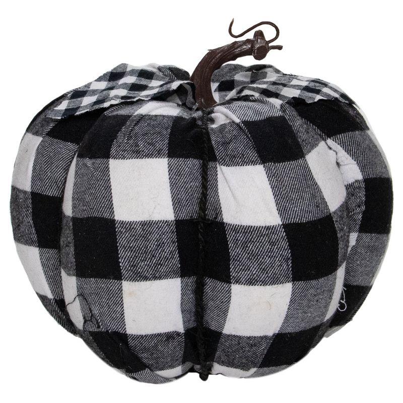 Northlight Seasonal 7" Black and White Buffalo Plaid Fall Harvest Tabletop Pumpkin
