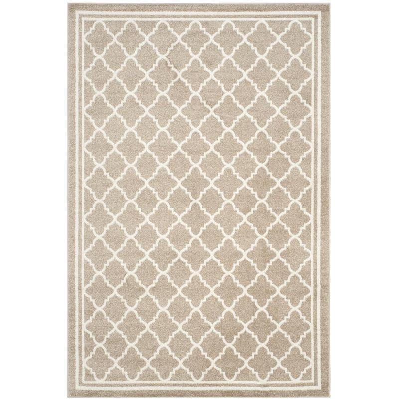 Wheat Beige Geometric Easy-Care 5' x 8' Synthetic Area Rug