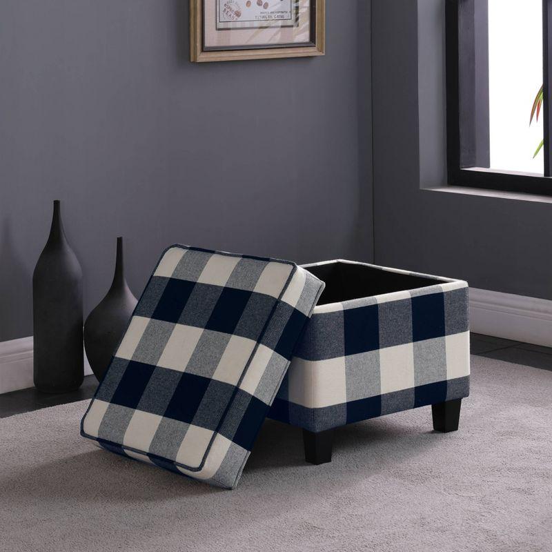 Cole Classics Square Storage Ottoman with Lift Off Top Black Plaid - HomePop: Cotton Upholstered, Hardwood Frame, Foam Fill
