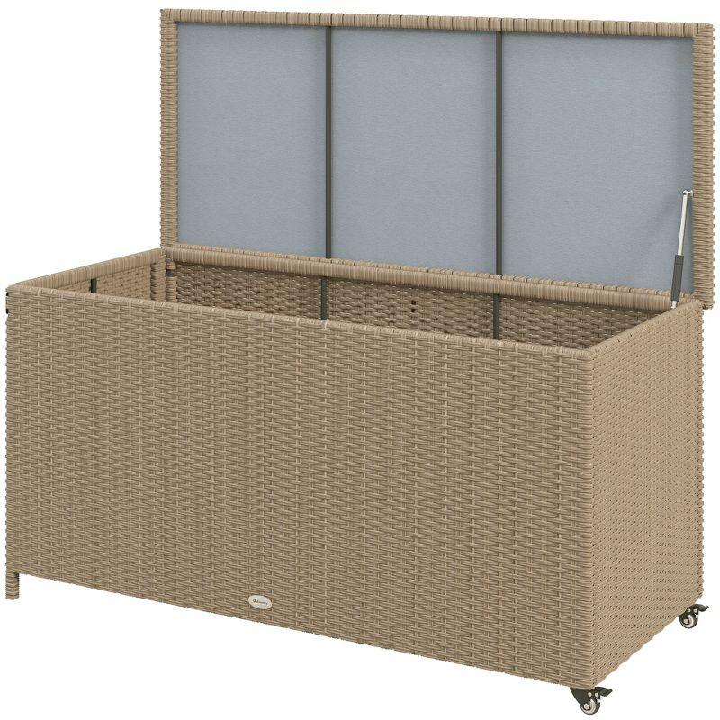 Tryimagine Outsunny 83 Gallon Deck Box, Large Outdoor Storage Chest, PE Wicker Trunk For Outside On Wheels For Garden Tools, Pool Toys & Patio Furniture Cushions