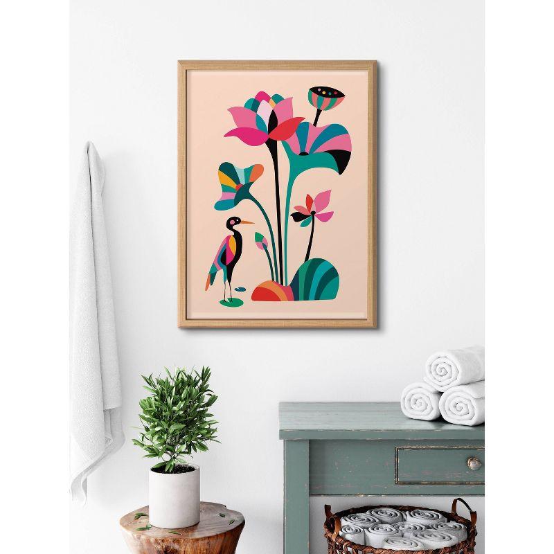 Mid Century Modern Lotus Framed Colorful Glass Wall Art