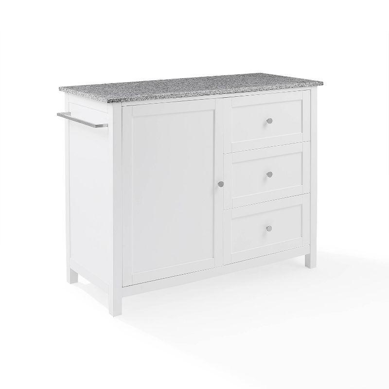 White Granite Top Kitchen Island with Storage and Wheels