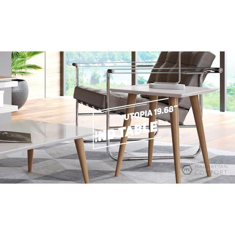 Utopia 19.68" White Gloss Square End Table with Maple Legs