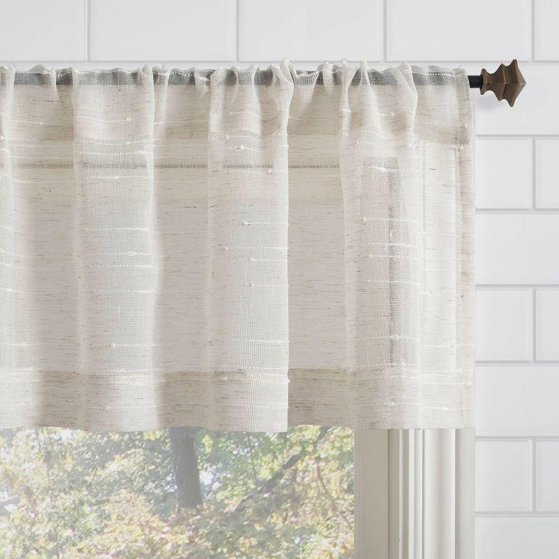 Gray Textured Slub Stripe Linen Blend Sheer Cafe Valance