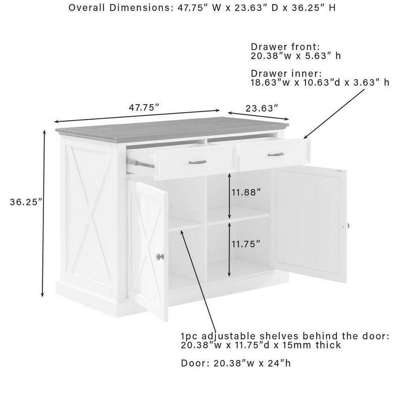 Clifton Kitchen Island Distressed White/Brown - Crosley: Adjustable Shelves, Storage Cart, Farmhouse Design