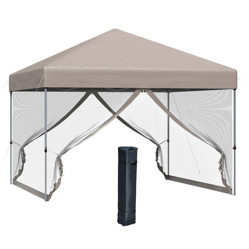 Khaki 10' x 10' Pop Up Canopy Tent with Mesh Sides