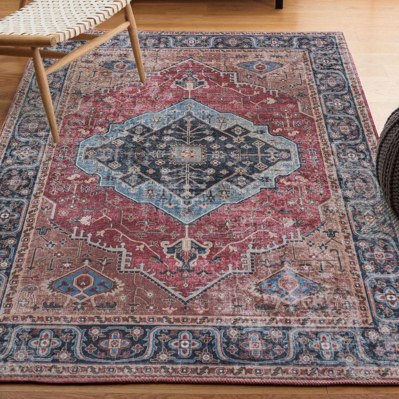 Alacati Ogee Medallion Machine-Washable Red/Blue/Brown 3 ft. x 5 ft. Area Rug - JONATHAN Y