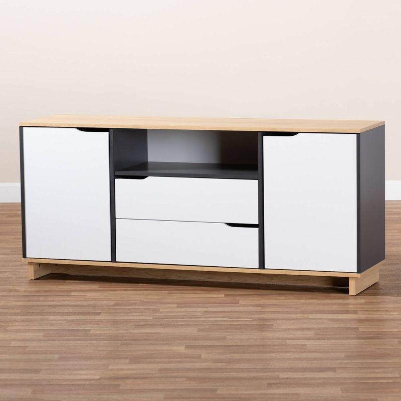 Reed 2 Door Wood Dining Room Sideboard Oak/Gray - Baxton Studio: Modern Storage Credenza with 5 Shelves & 2 Drawers