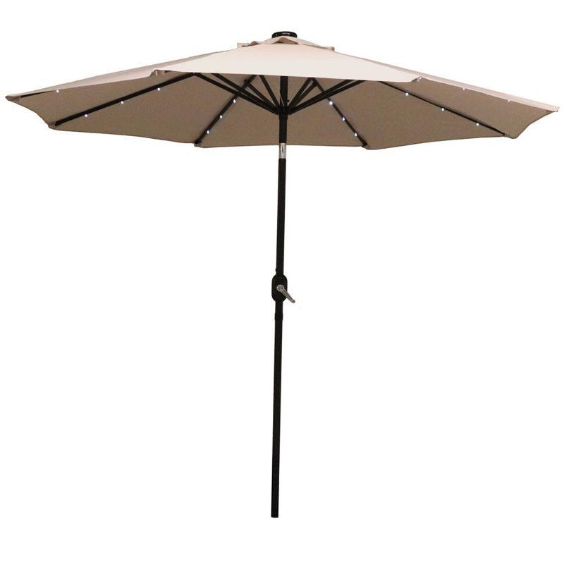 Beige 9-Foot Aluminum Patio Umbrella with Solar LED Lights