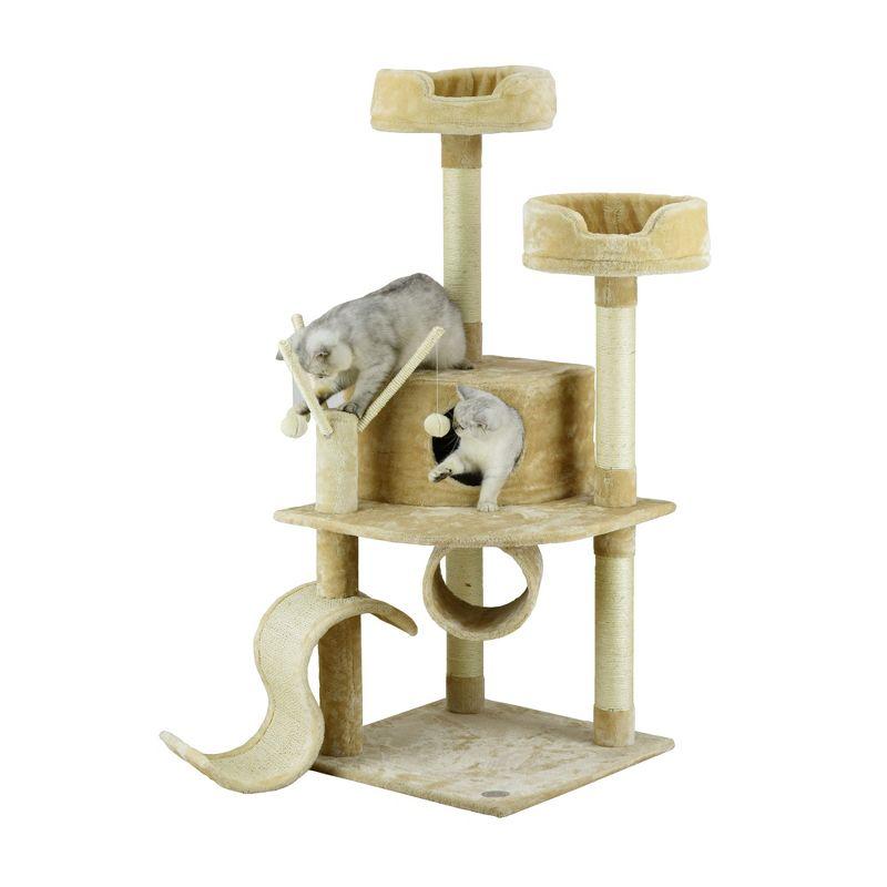 Beige Sisal and Faux Fur 55" Cat Tree with Slide