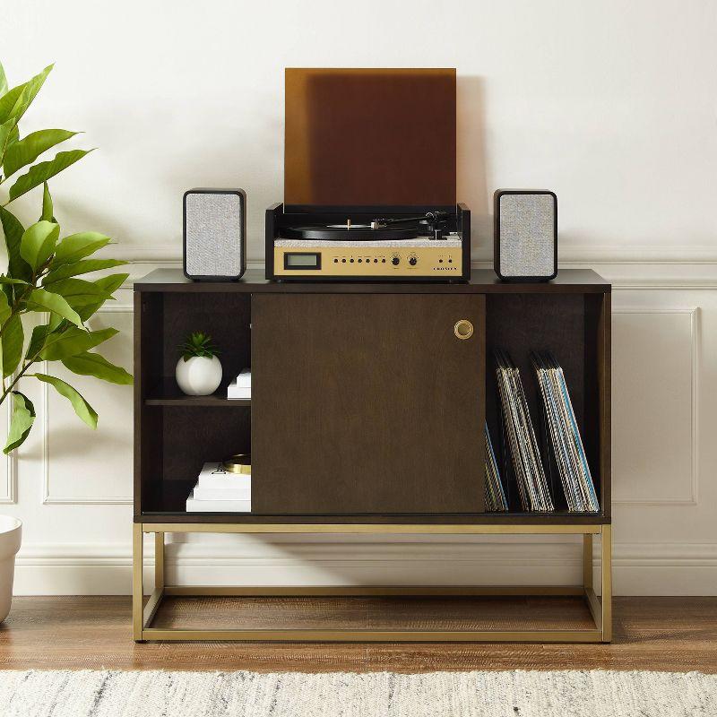 Byron Media Console Dark Brown/Gold - Crosley: Vinyl Storage Cabinet, Adjustable Shelves, Cable Management